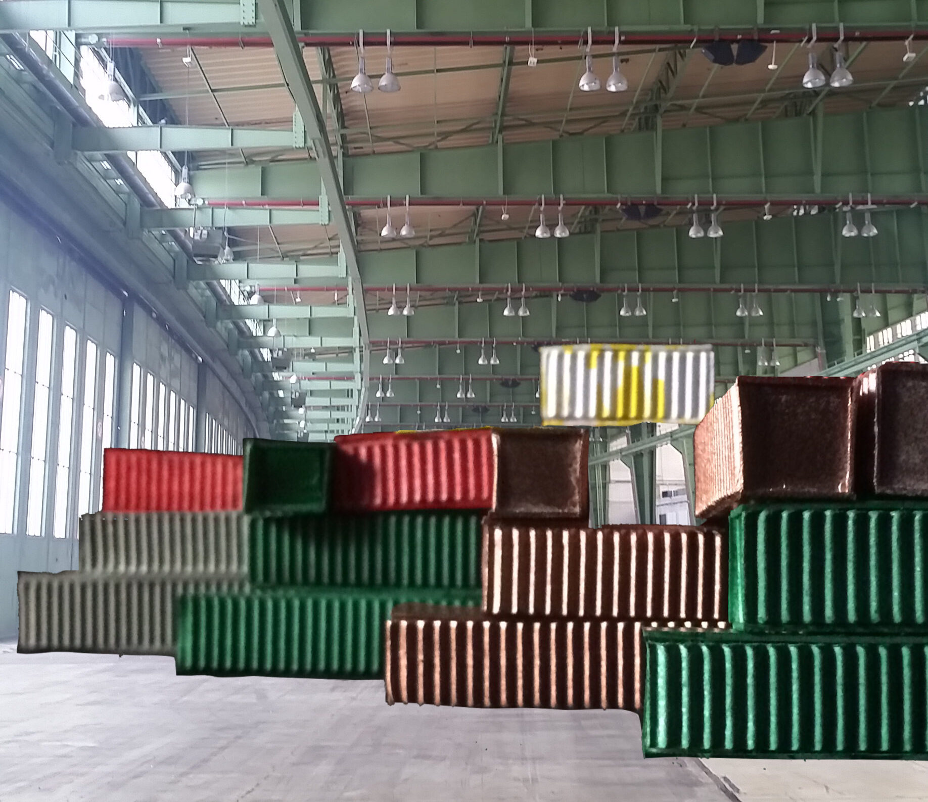 Container-Materiallager in Hangar 5